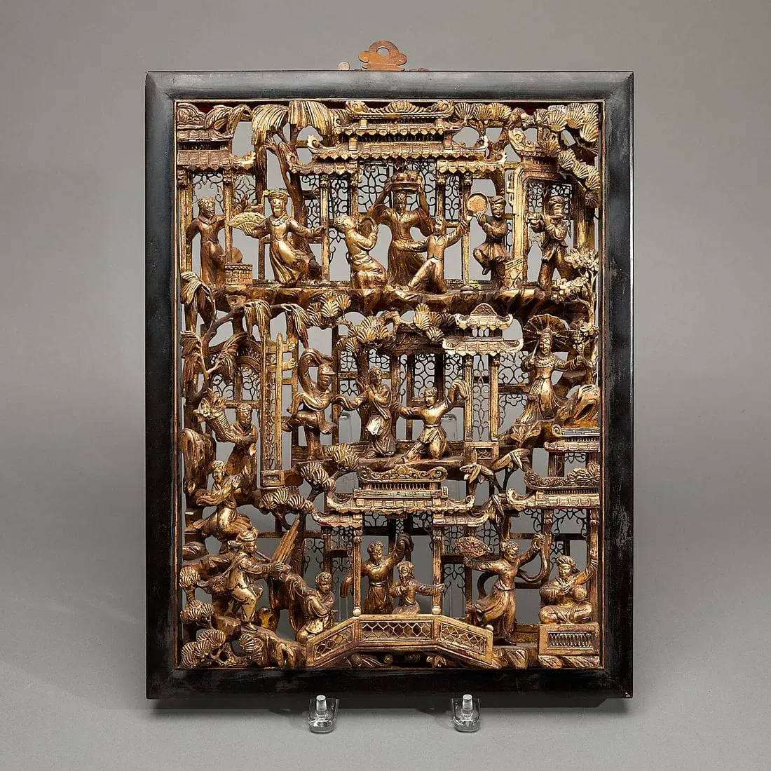 Chinese Carved Giltwood Figural Decorative Panel
