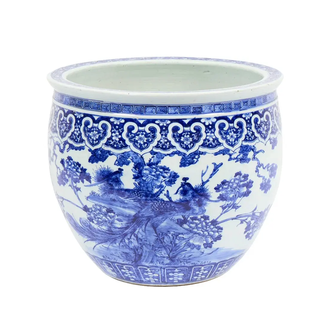 Lrg Chinese Qing Blue & White Porcelain Jardiniere