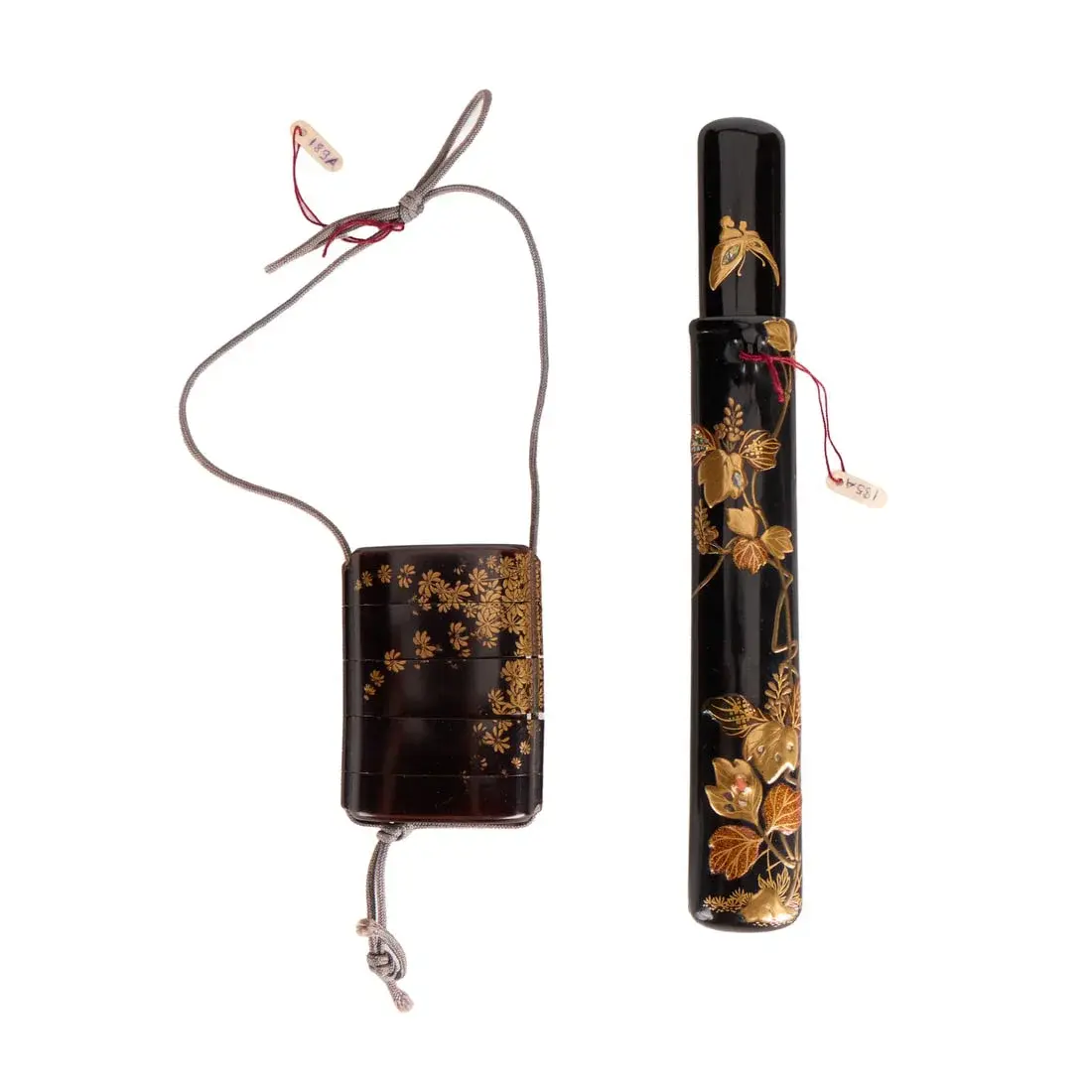 2 Japanese Meiji Lacquered Sagemono: Inro & Case