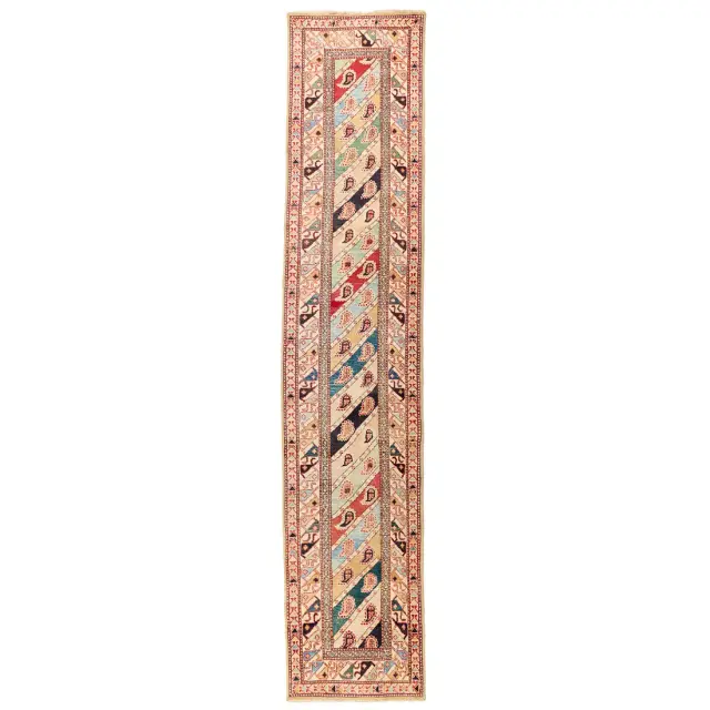 Caucasian Kazak Gendje Wool Runner Rug 13'7"x3'1"