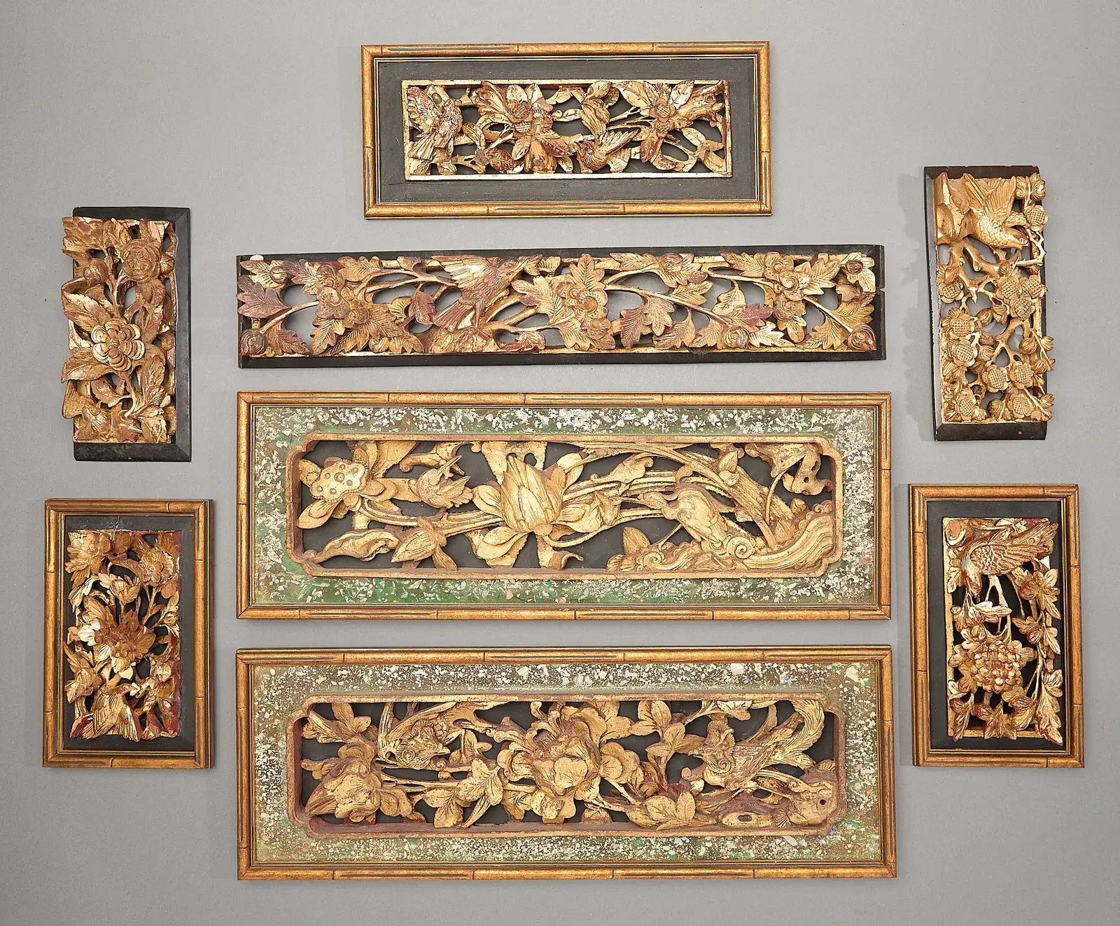 8 Chinese Qing Carved Giltwood Decorative Panels