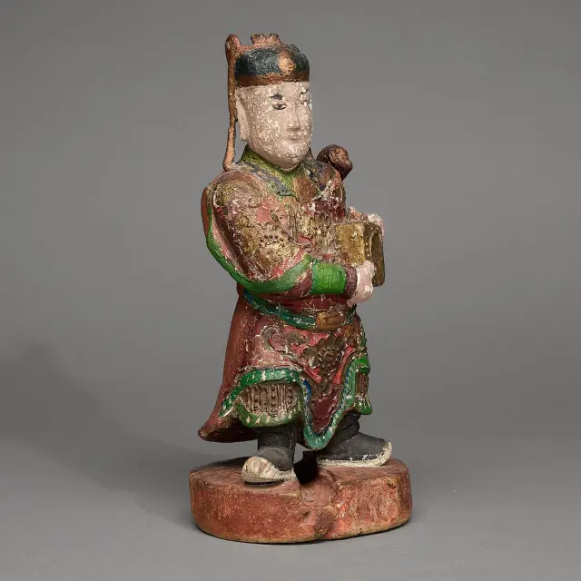 Chinese Carved Polychrome High Official Figure