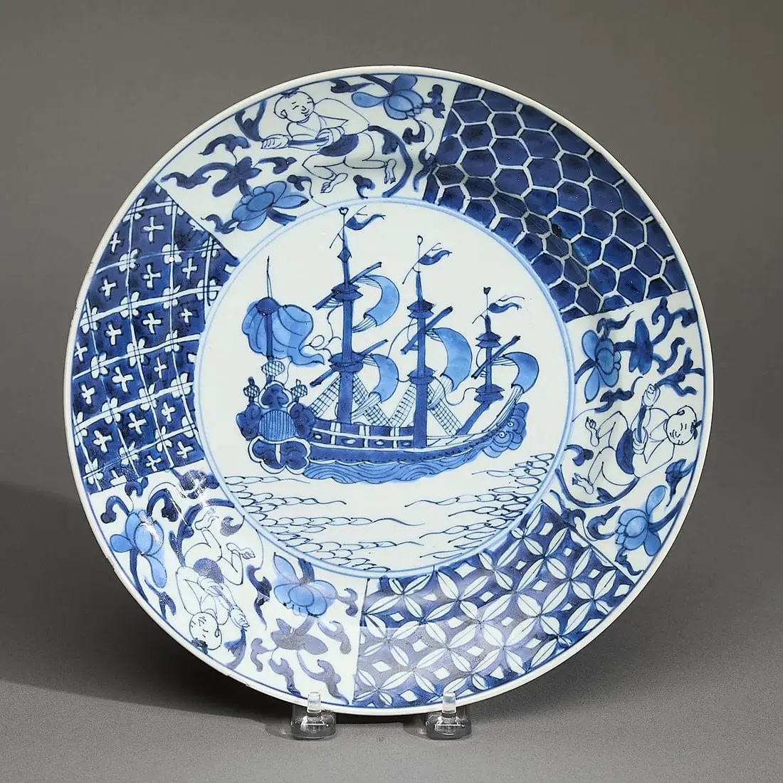 Blue & White Kraak Merchant Ship Plate