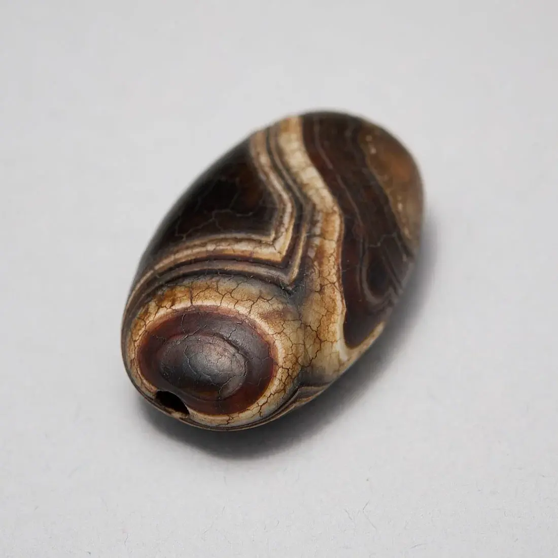 Himalayan Sulemani Agate Flattened Barrel Dzi Bead