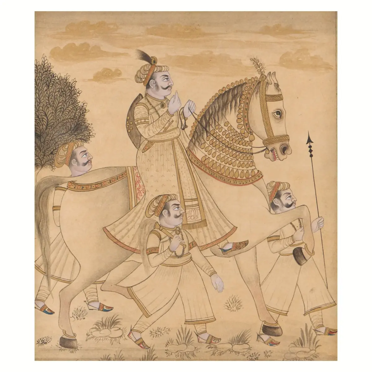 Indian Mughal Miniature Raja on Horseback Painting