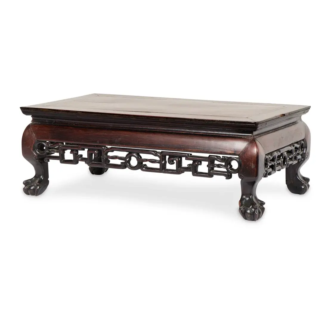 Chinese Hardwood Pierced Rectangular Ottoman
