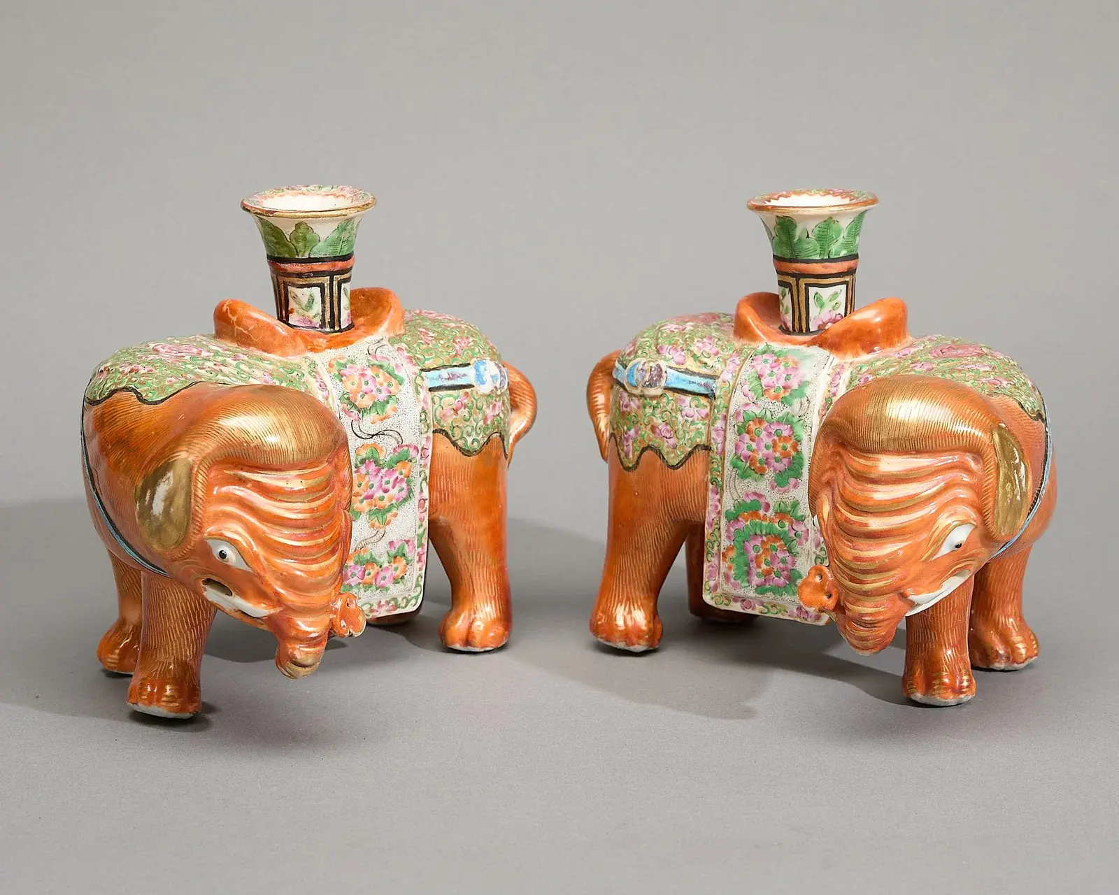 Lrg Pr Canton Famille Rose Elephant Vases
