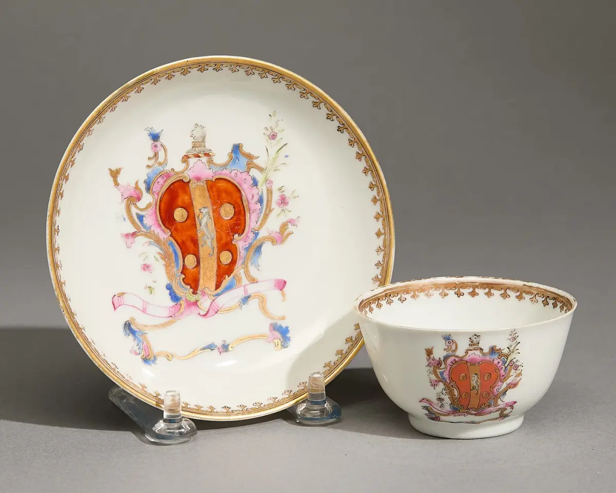 Export Armorial Tea Bowl & Saucer - Darvall
