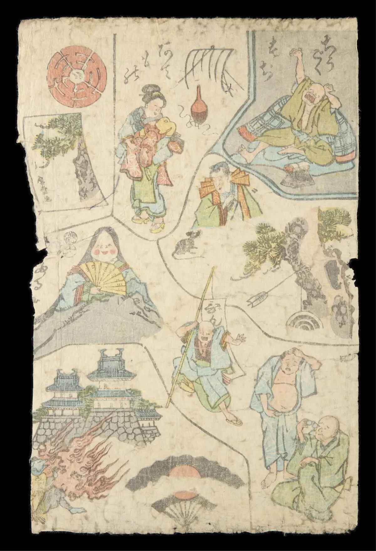 19th c. Japanese Hanjimono Puzzle Woodblock Print