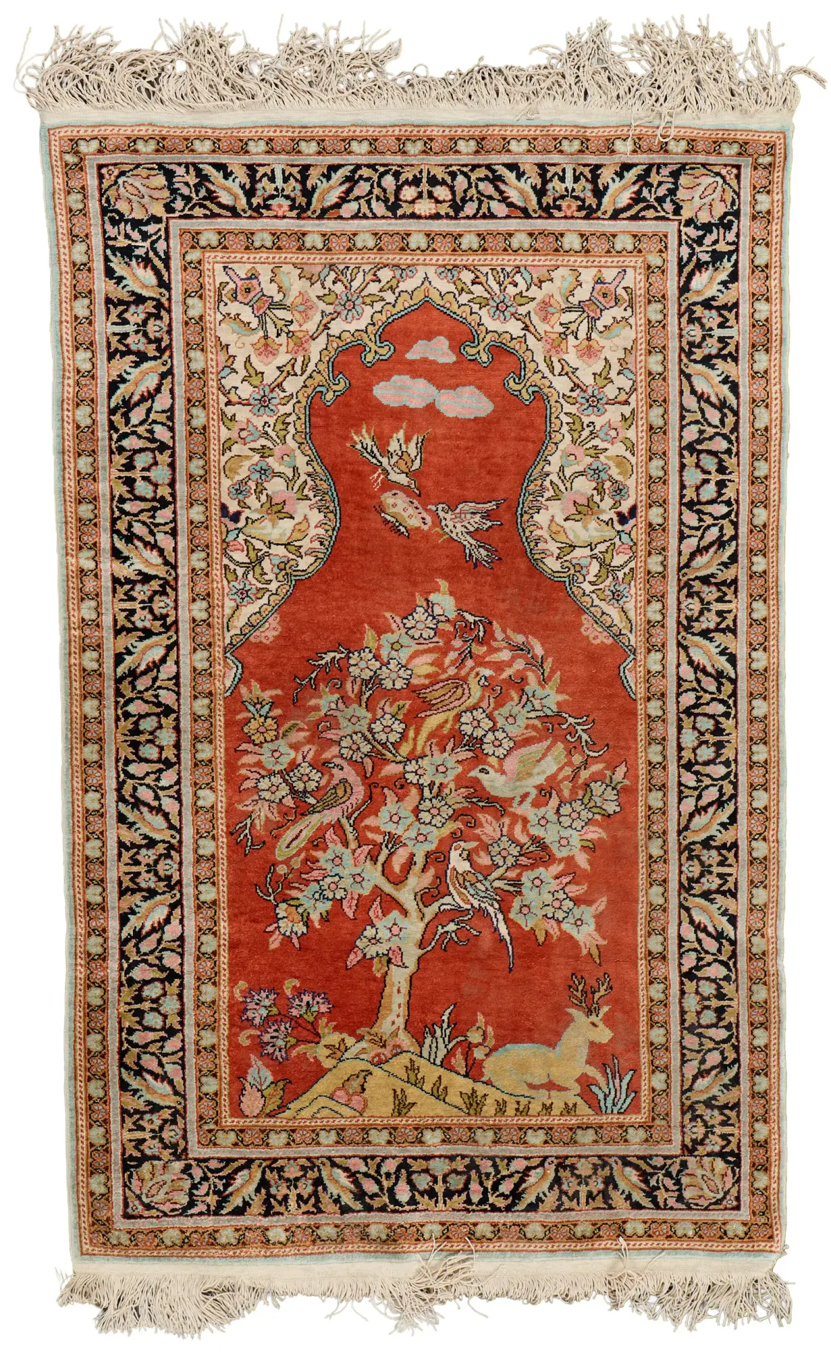 Turkish Hereke Silk Tree of Life Prayer Rug 4'x2'6"