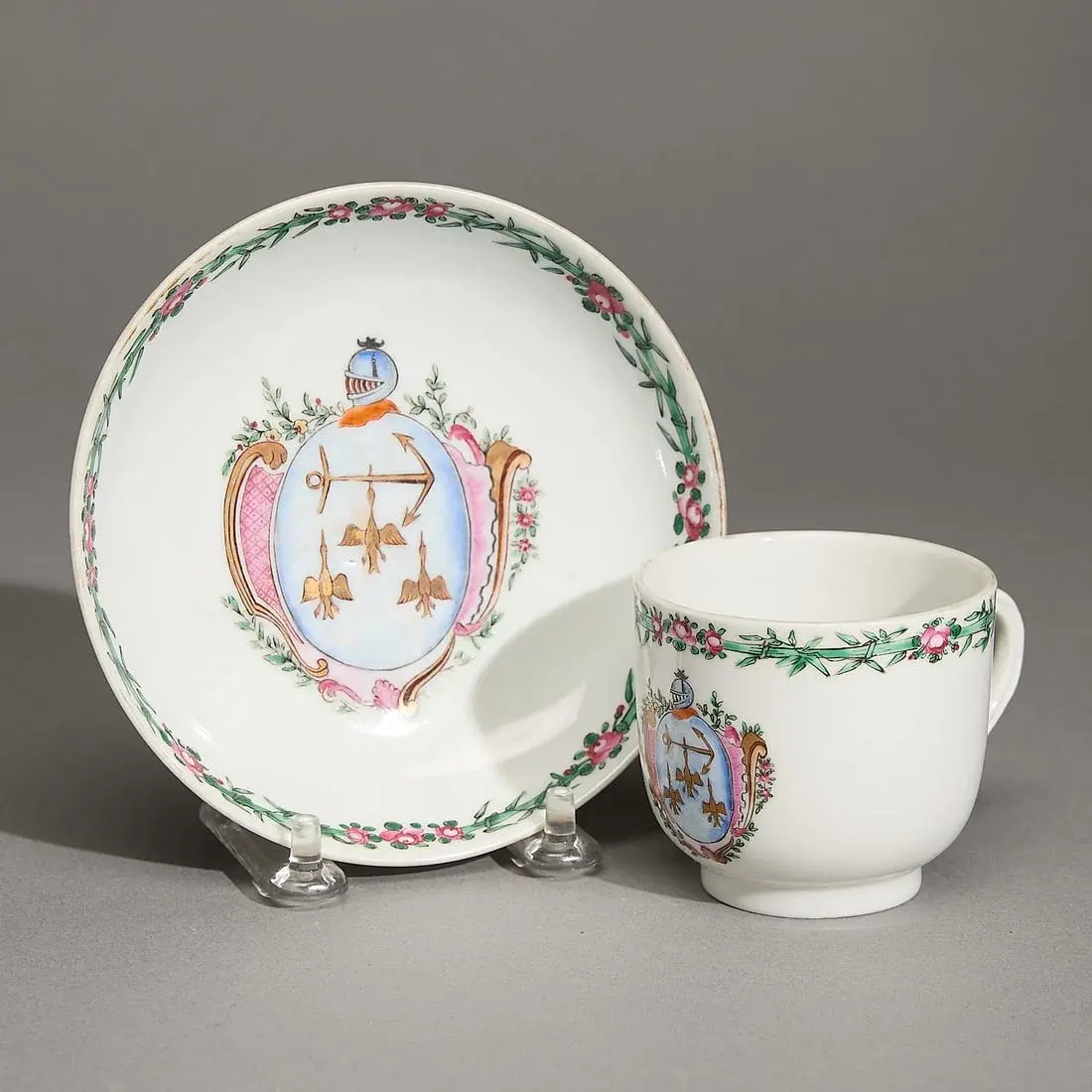 Chinese Export Armorial Coffee Cup & Saucer