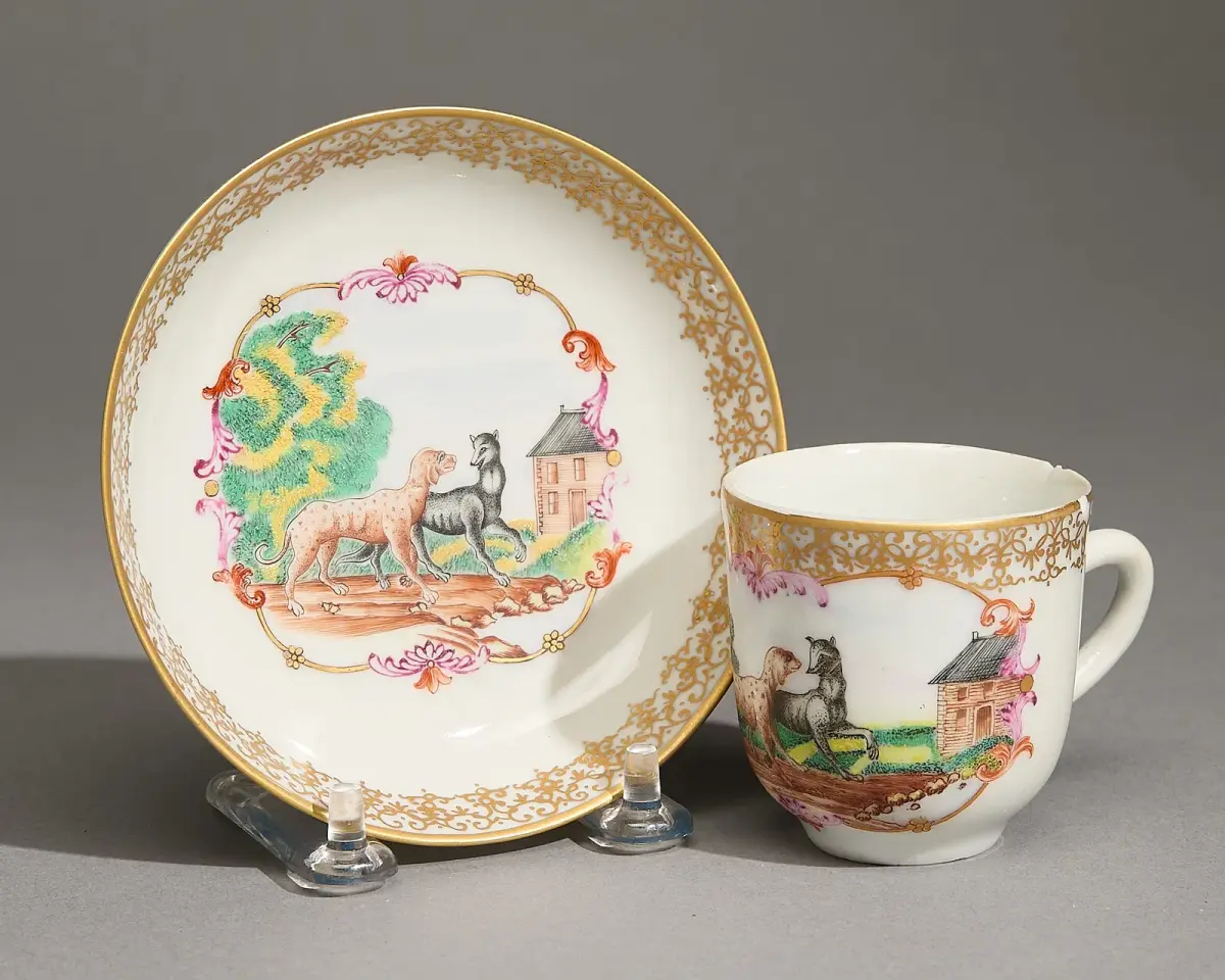 Chinese Export Aesop's Fable Cup & Saucer