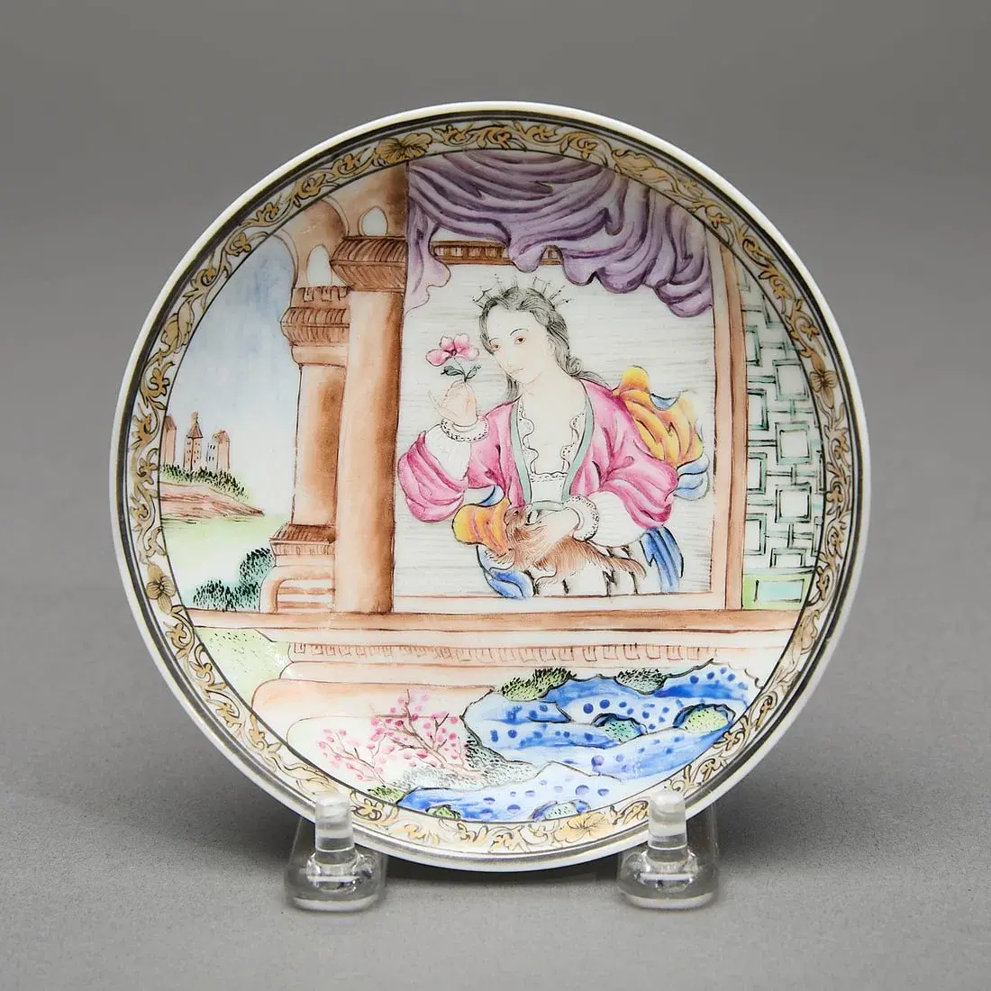 Export Famille Rose European Subject Saucer