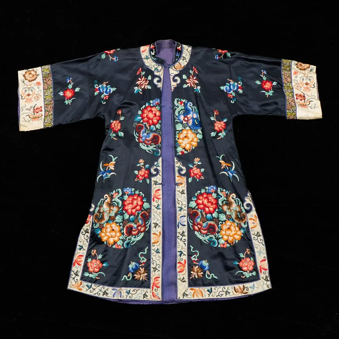 Chinese Qing Embroidered Blue Silk Lady's Robe