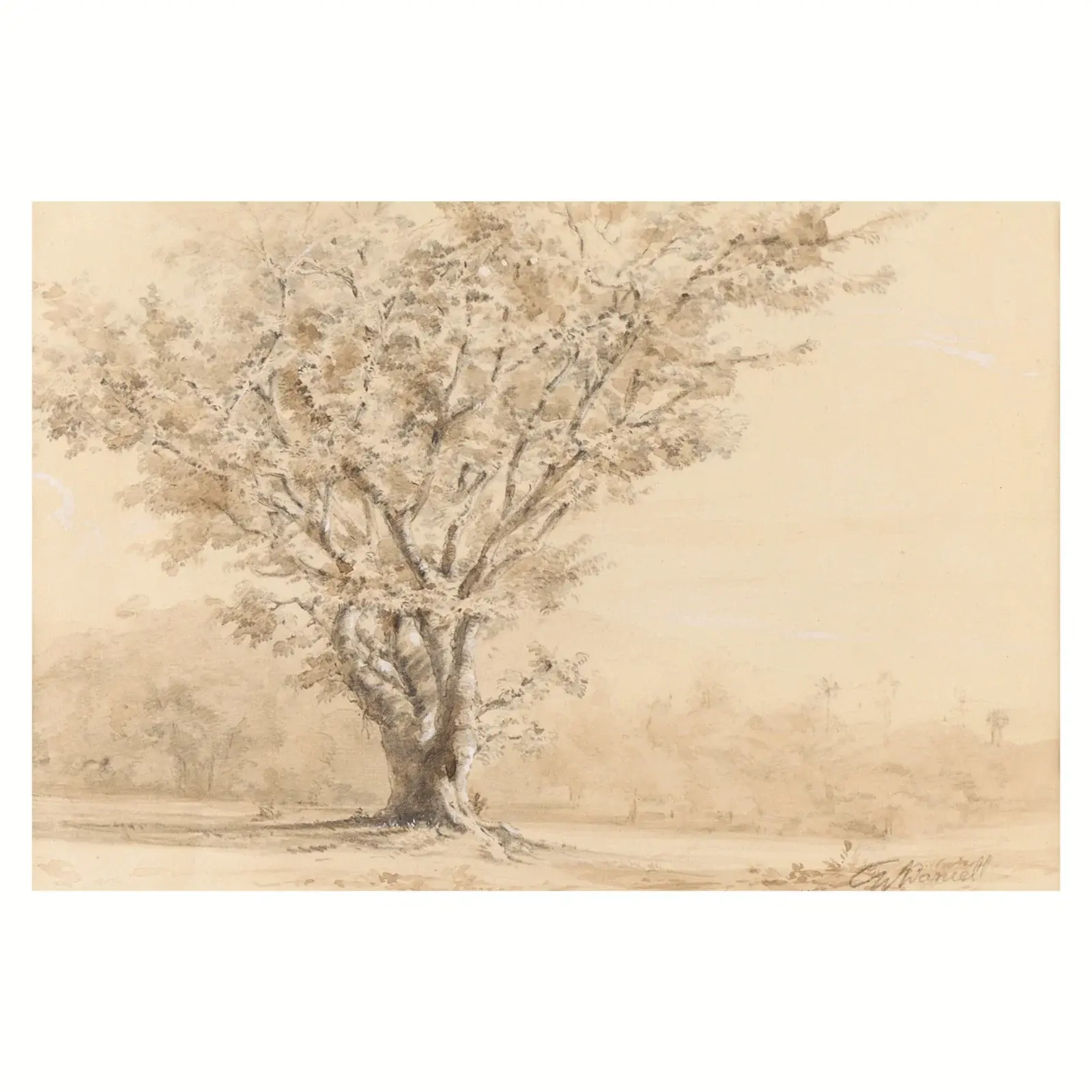 William Daniell "Wooded Landscape" Drawing