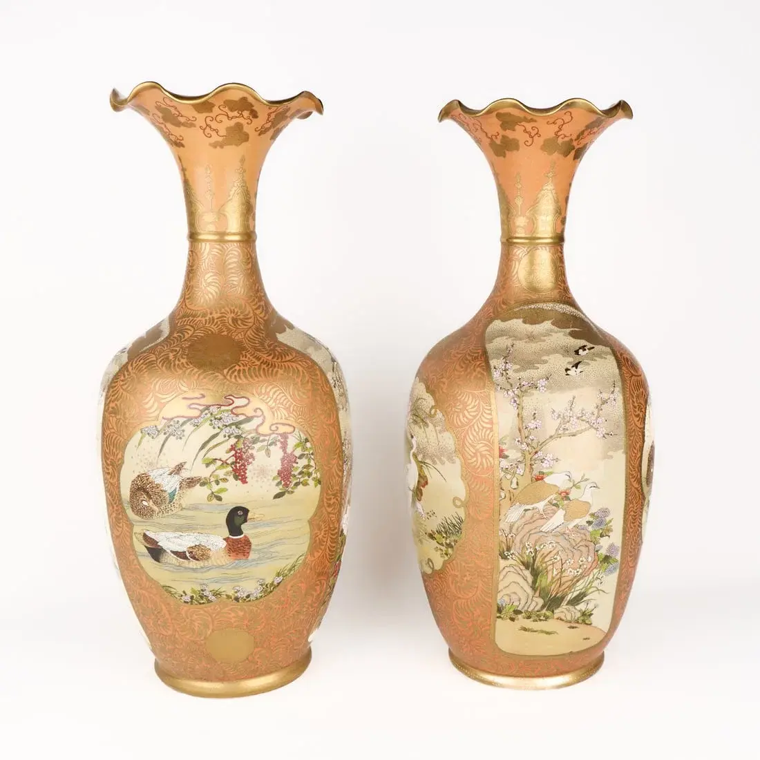 Pr Japanese Meiji Satsuma Porcelain Wedding Vases