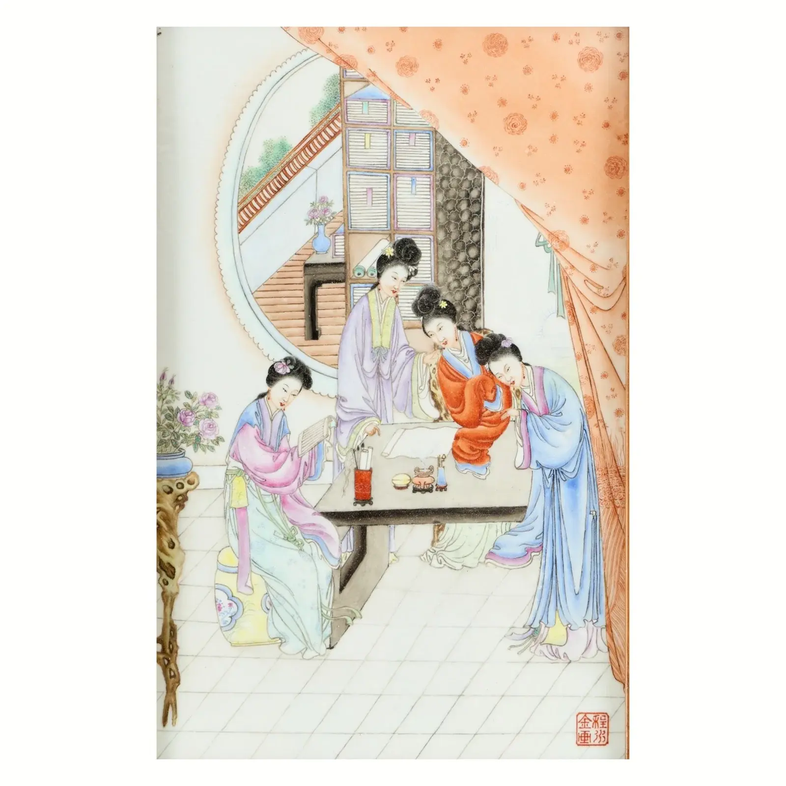 Chinese Famille Rose Porcelain Figural Plaque