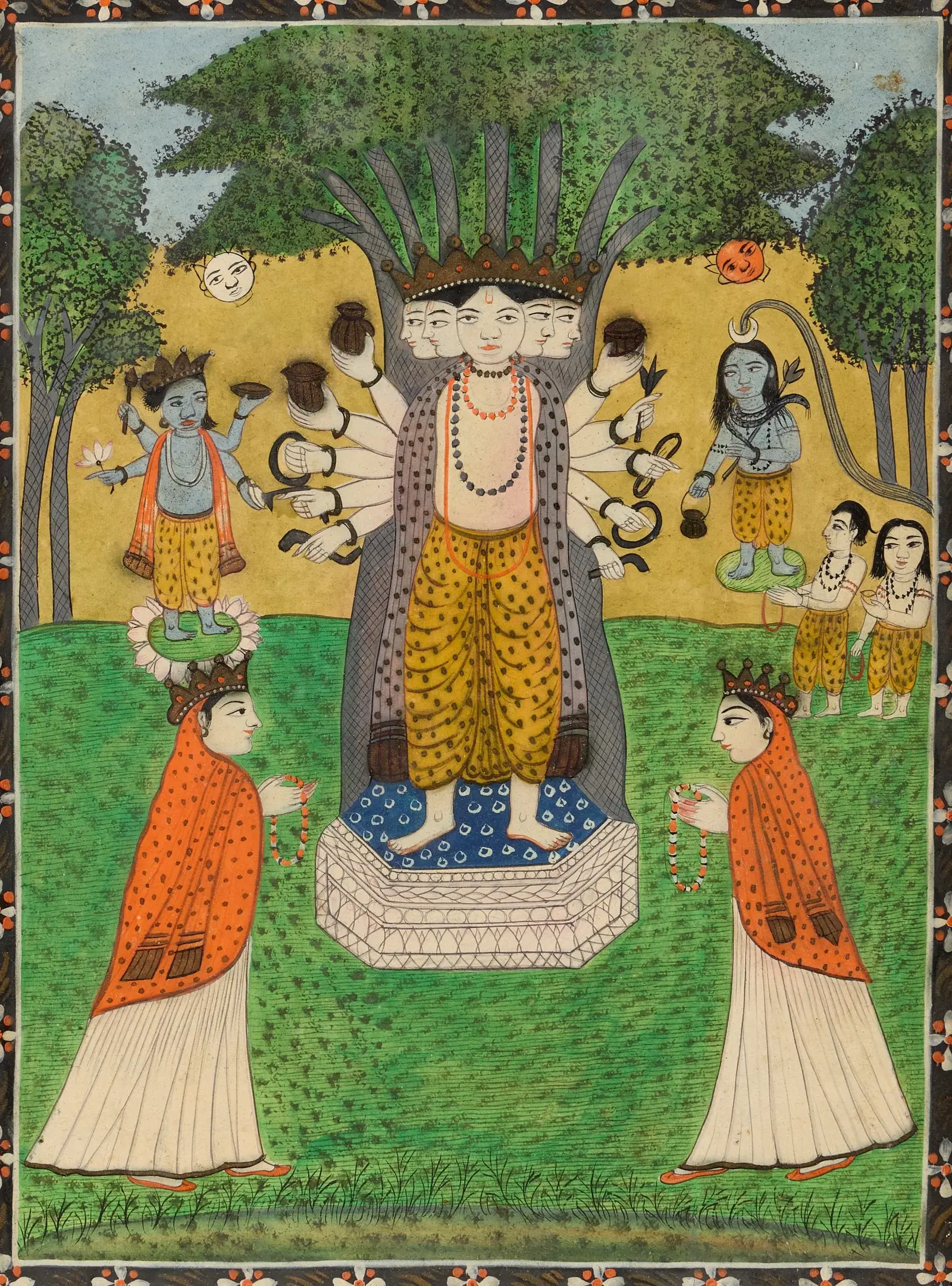 Indian Pahari Hindu Devotional Gouache Painting