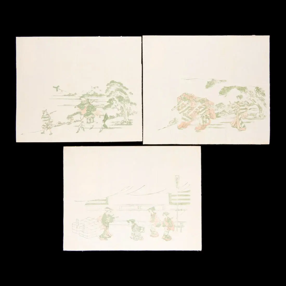 Japanese Benizuri-e Woodblock Parade Triptych