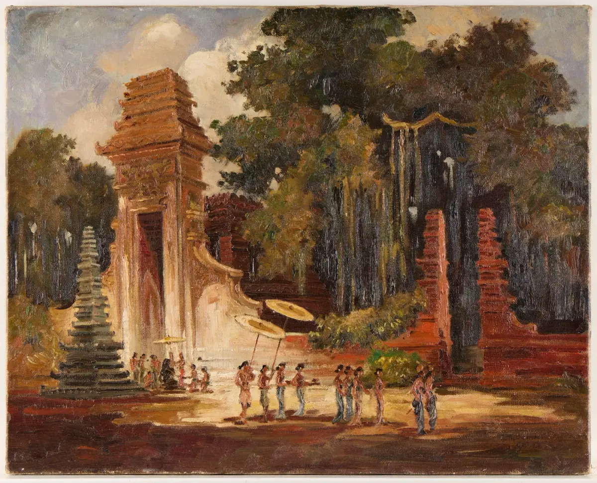 G. Th. Ubink "Ceremony at Grisee Temple" Painting