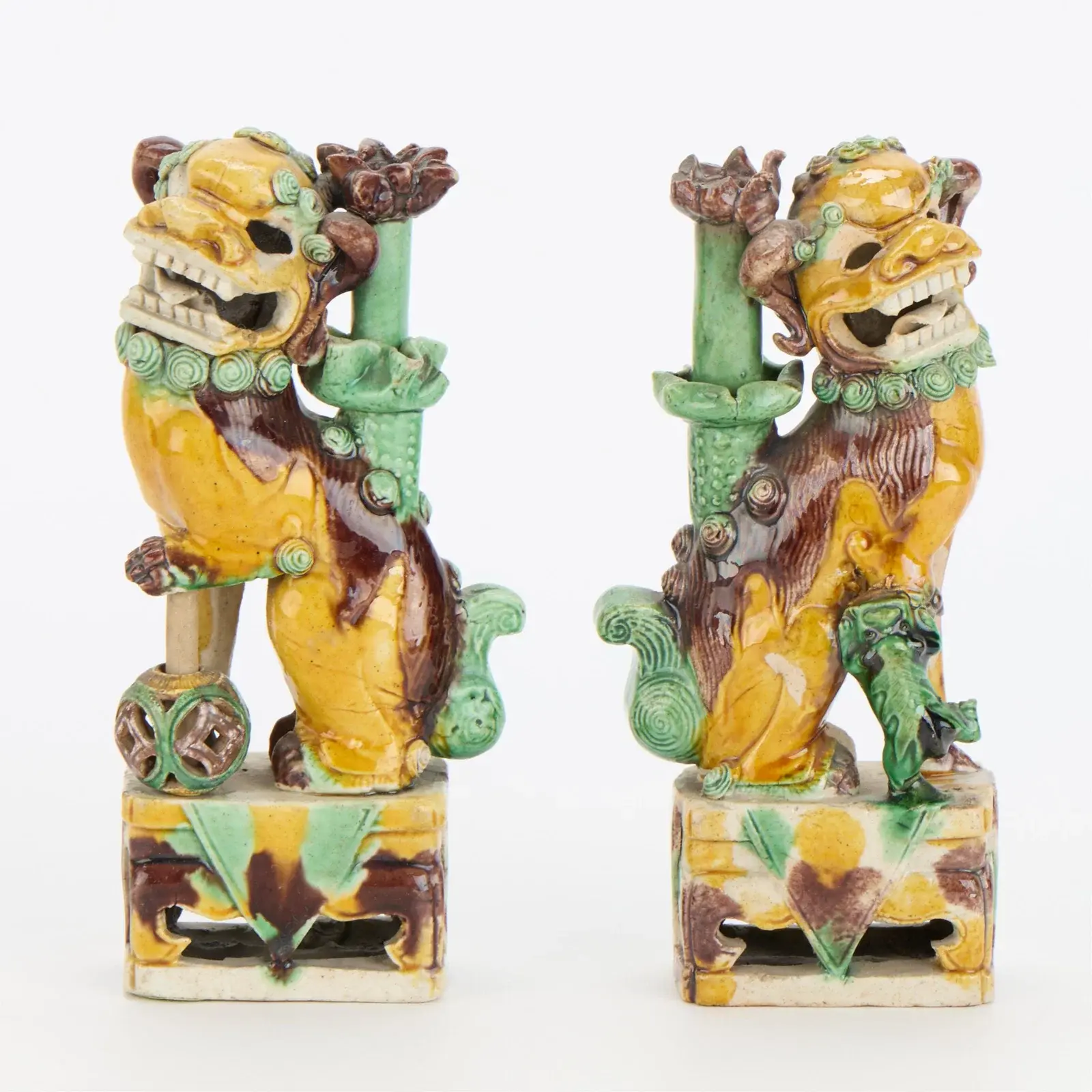 Pr Chinese Kangxi Biscuit Glazed Porcelain Lions