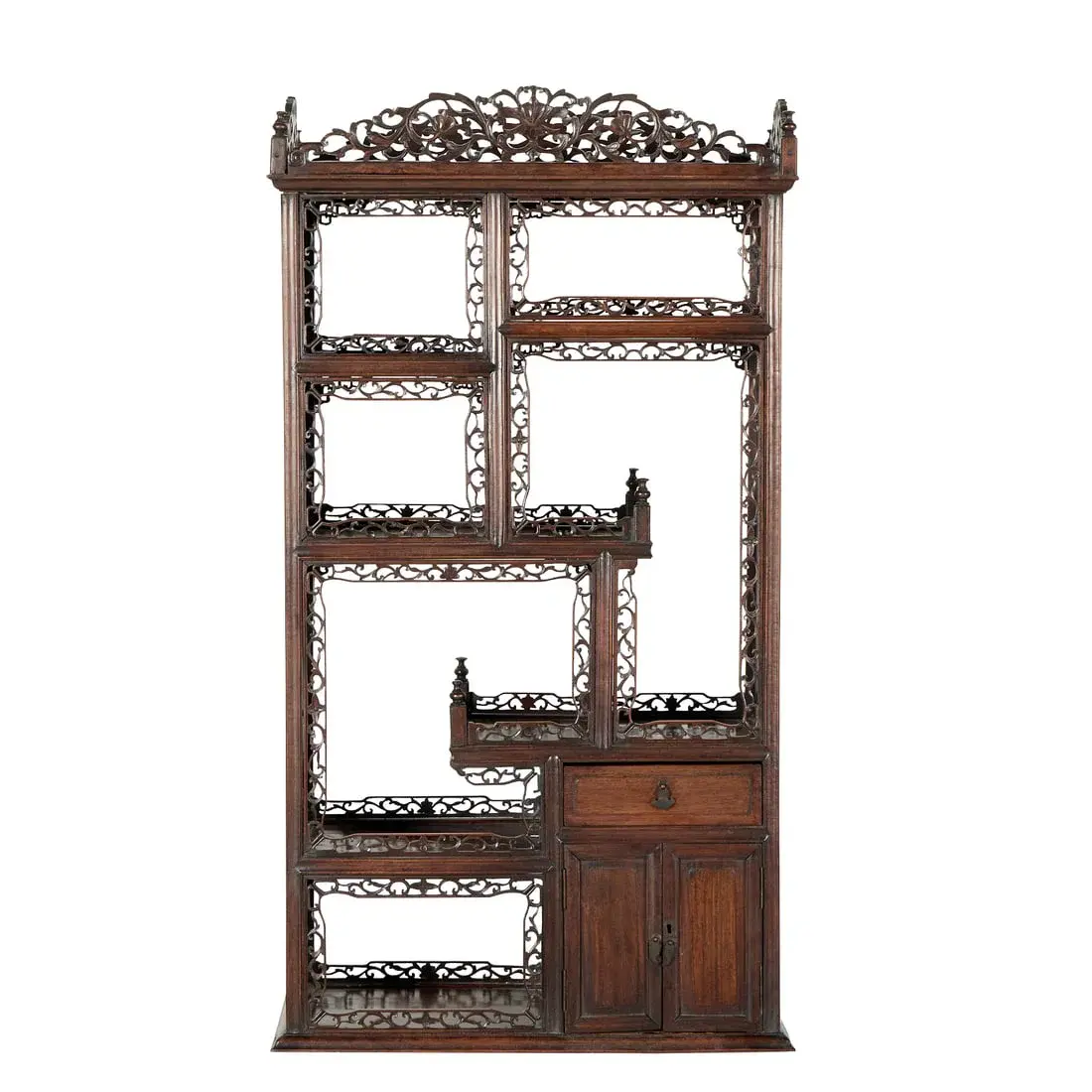Chinese Carved Hardwood Hanging Vitrine Cabinet