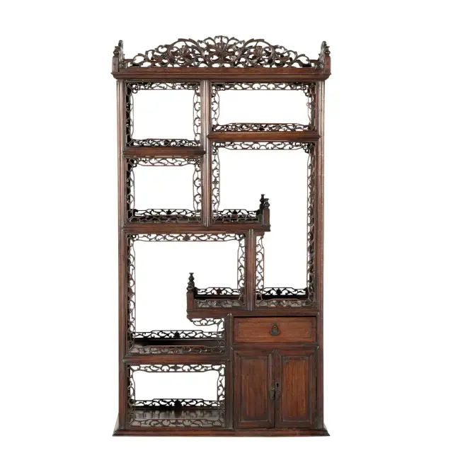 Chinese Carved Hardwood Hanging Vitrine Cabinet
