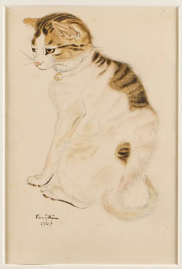 Style of Leonard Foujita Cat Watercolor Painting
