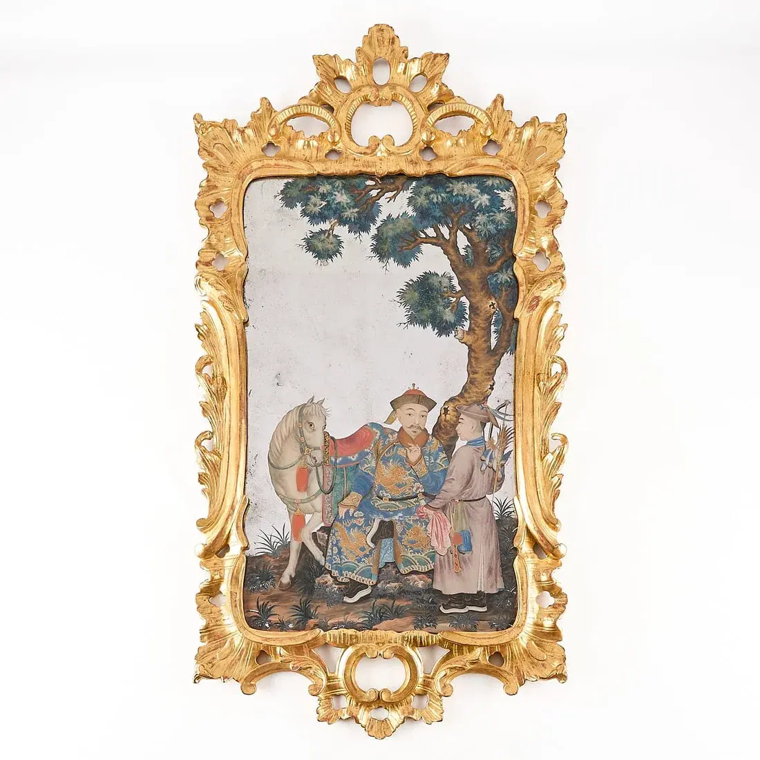 Lrg Chinese Qing Figural Reverse Glass Painting