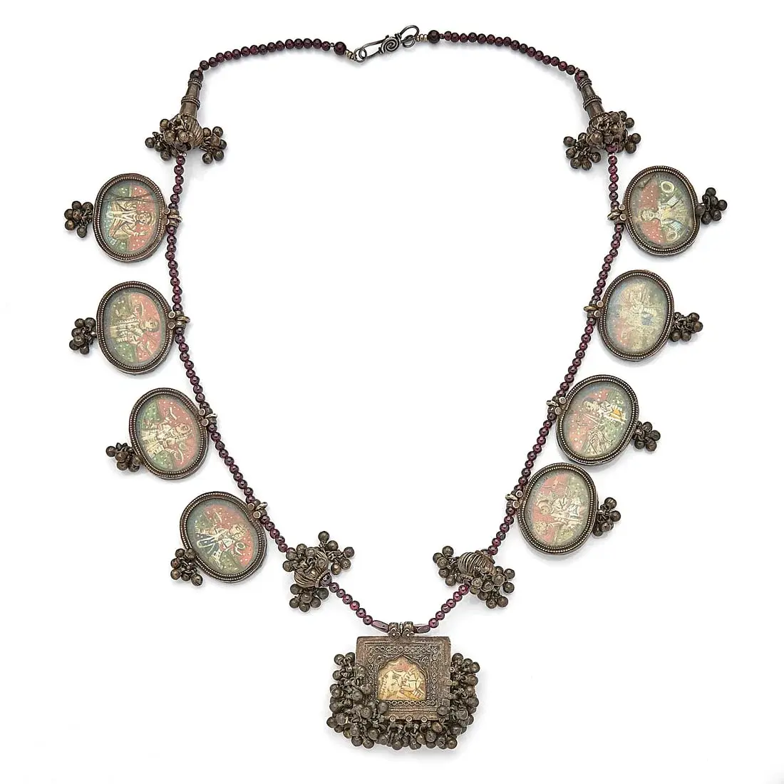 19th c. Hindu Silver & Glass Pilgrim's Necklace