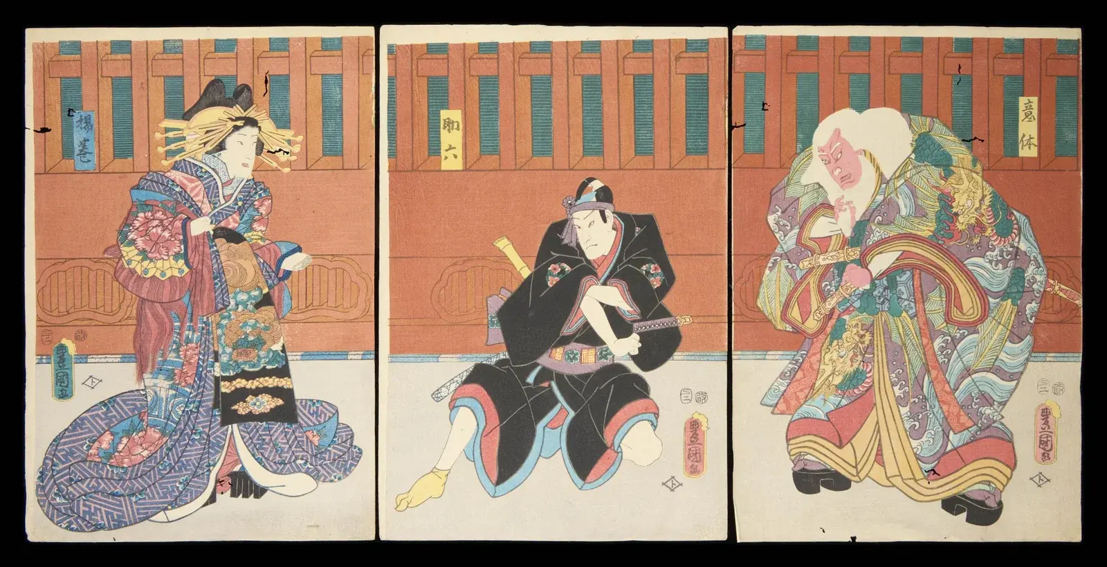 Kunisada/Toyokuni III Kabuki Scene Triptych Print