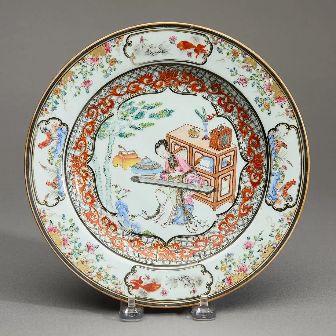 Chinese Export Famille Rose & Grisaille Plate