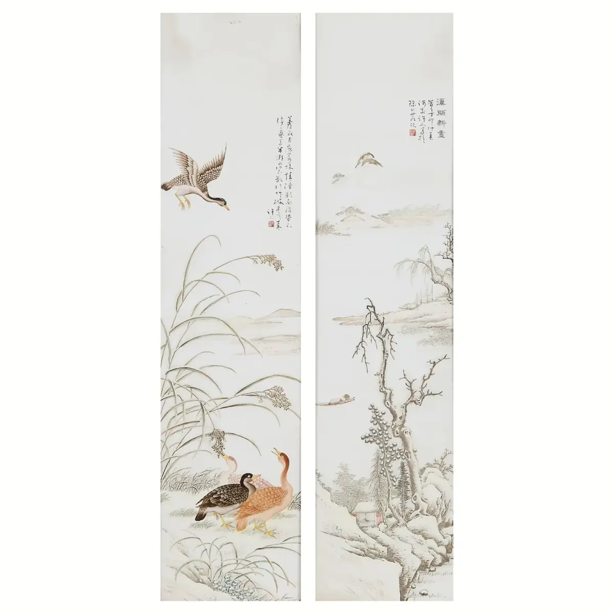 2 He Xuren Chinese Famille Rose Porcelain Plaques