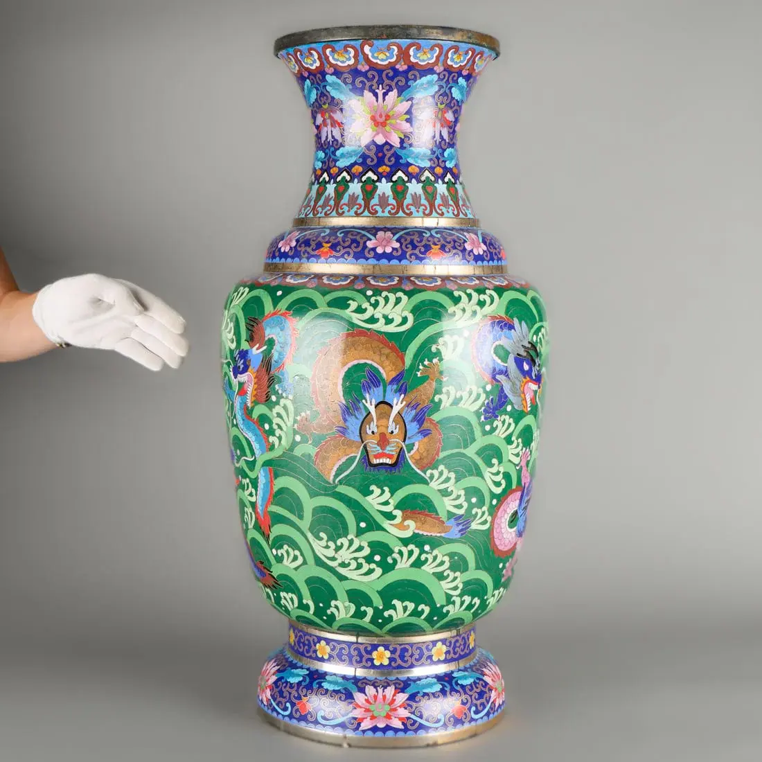 30" Lrg Chinese Cloisonne Dragon Baluster Vase