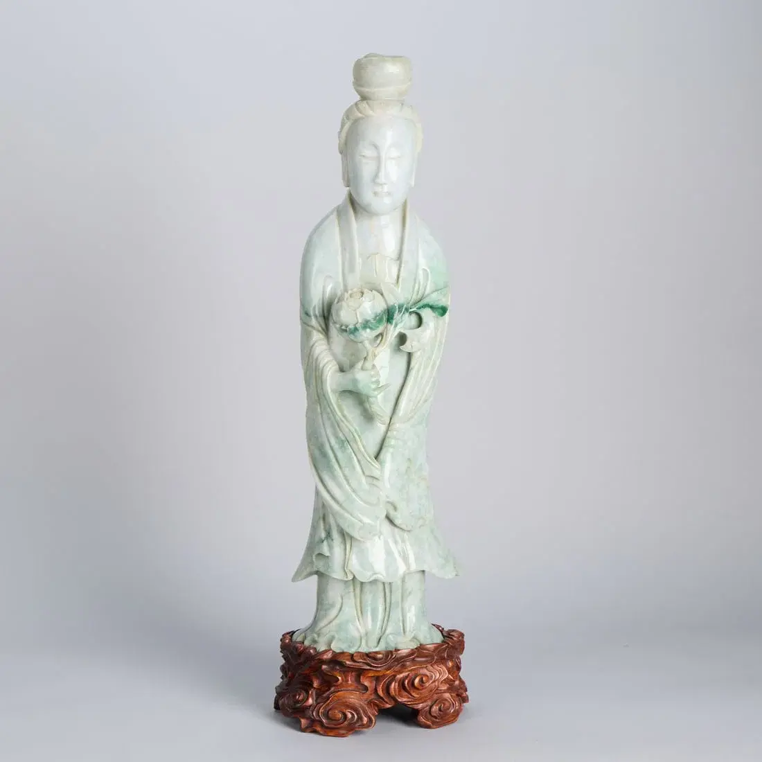 Lrg Chinese Qing Pale Jadeite Guanyin Figure