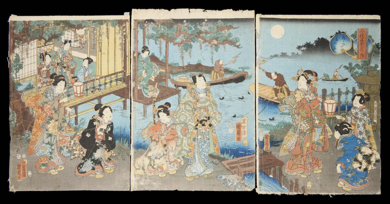 Toyohara Kunichika "Cormorant Fishing" Woodblock