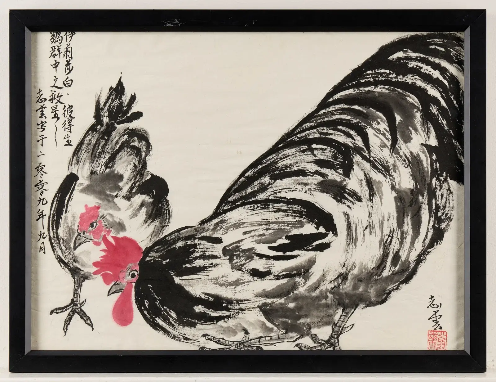 Chinese Hen & Rooster Ink Painting
