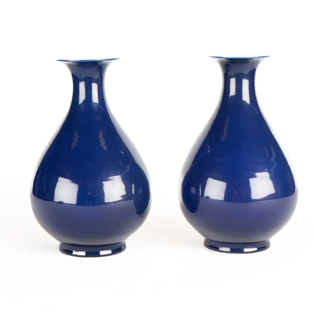 Pr Chinese Sacrificial Blue Glazed Porcelain Vases