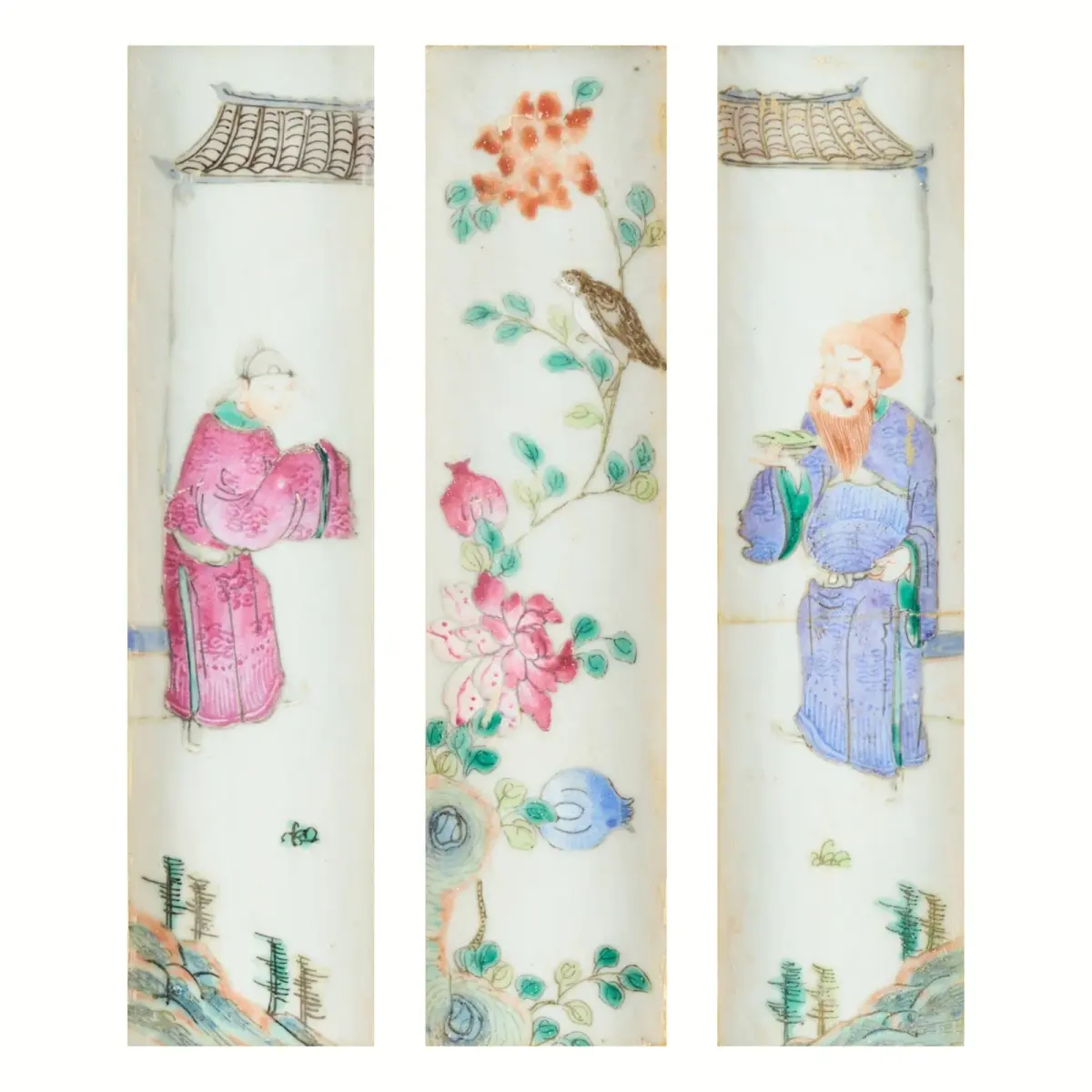3 Chinese Qing Famille Rose Porcelain Plaques