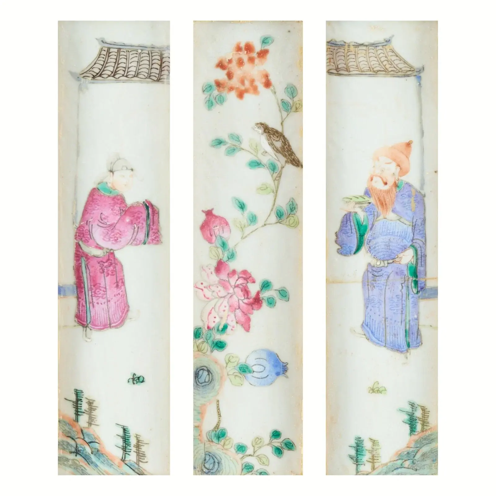 3 Chinese Qing Famille Rose Porcelain Plaques