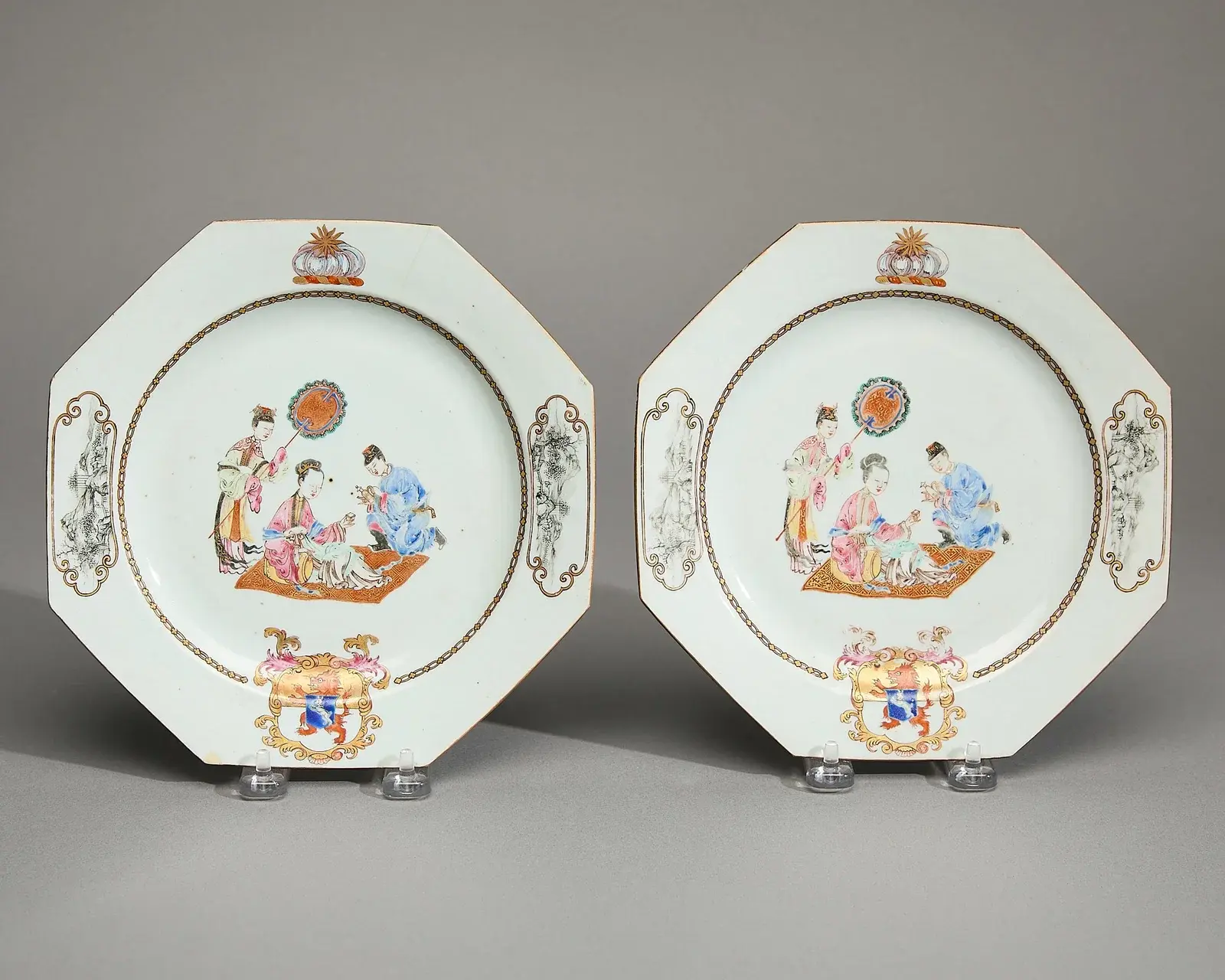 Pr Octagonal Armorial Plates - Powell/Cleland