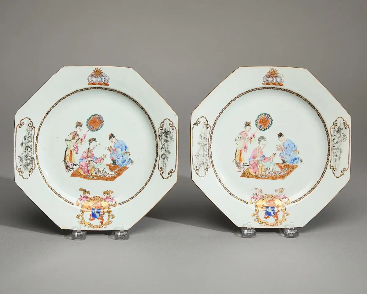 Pr Octagonal Armorial Plates - Powell/Cleland