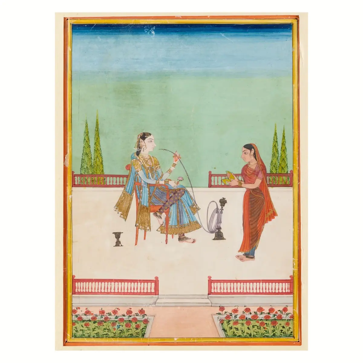 Indian Hyderabad School Miniature Gouache Painting