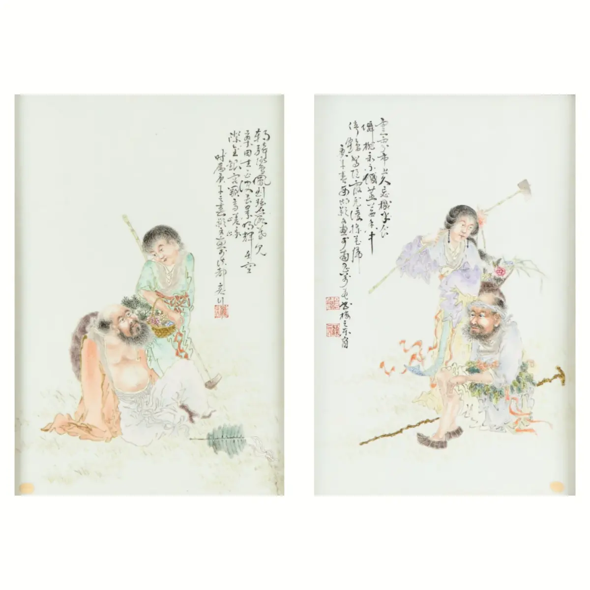 2 Chinese Qing Famille Rose Porcelain Plaques