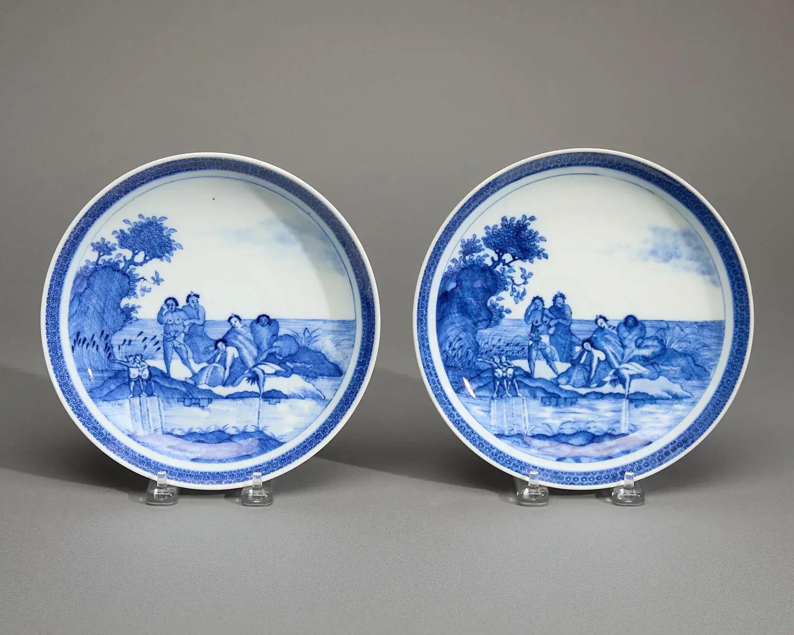 Rare Pair Export "River Gods in Distress" Plates