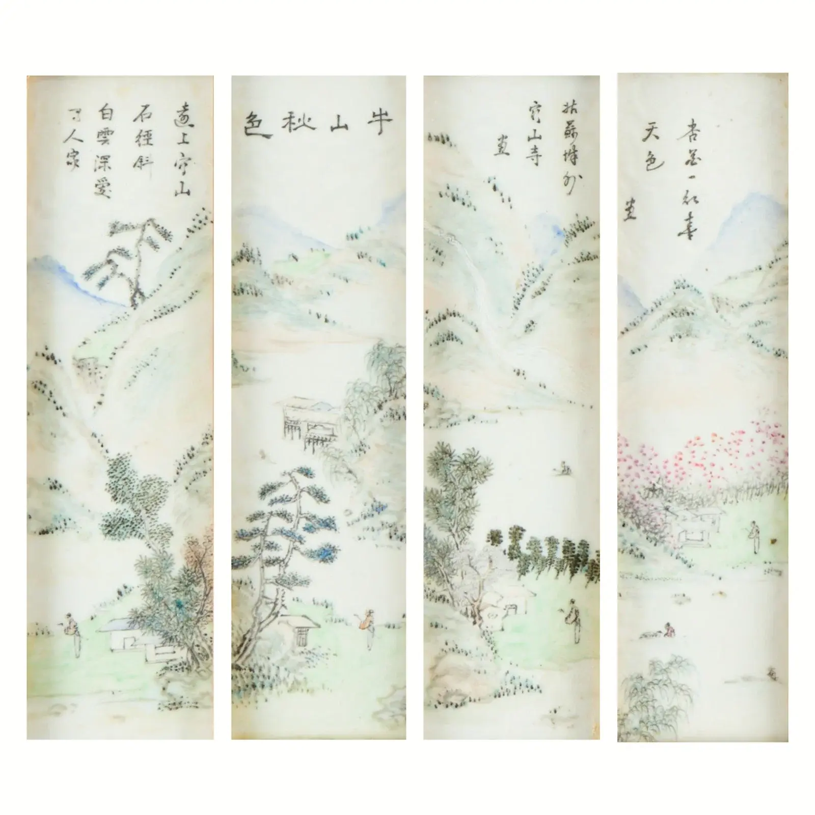 4 Chinese Qing Famille Rose Porcelain Plaques
