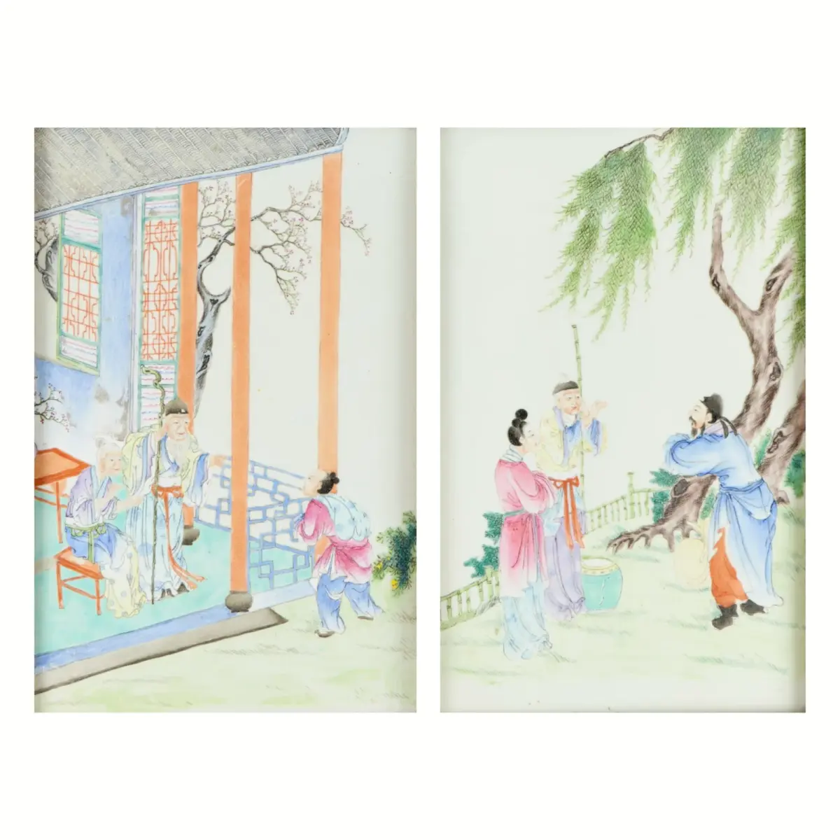 2 Chinese Qing Famille Rose Porcelain Plaques