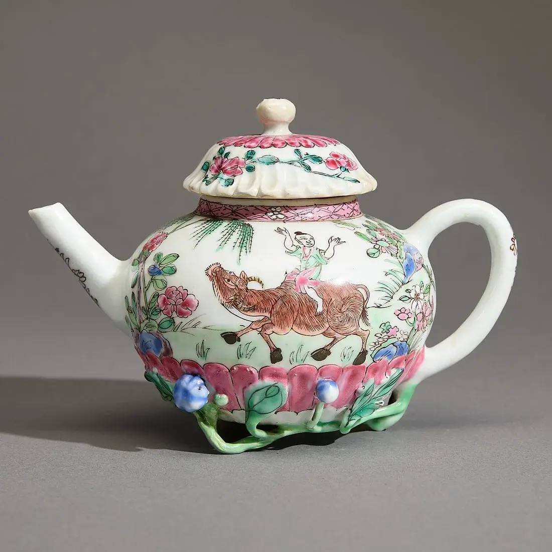 Chinese Export Famille Rose Boy on Buffalo Teapot