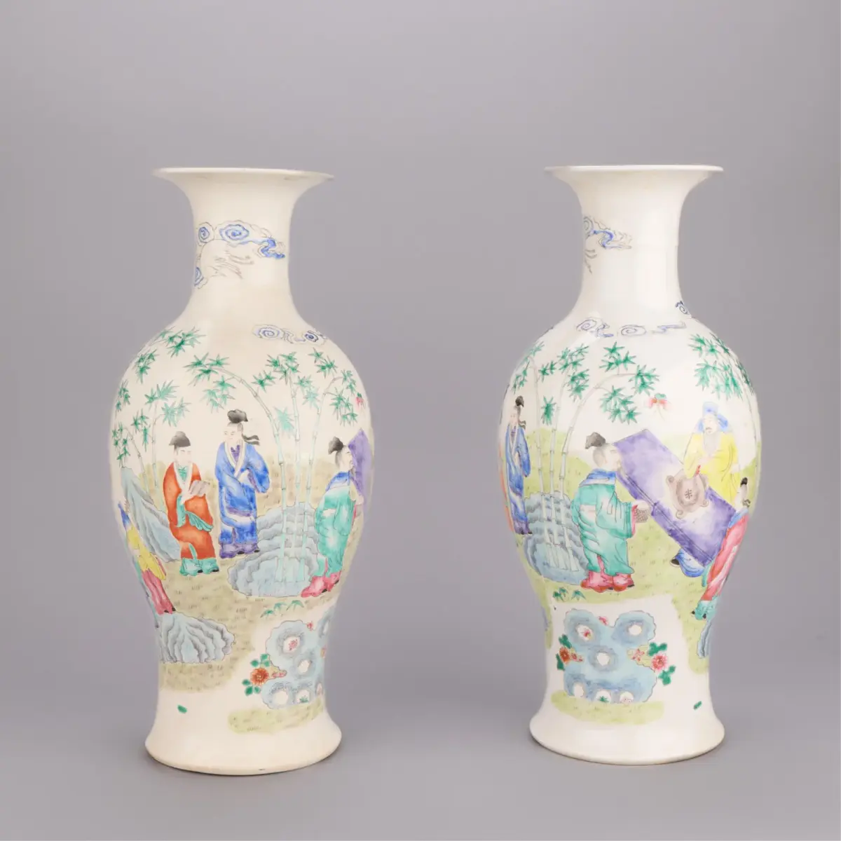 Pr Chinese Famille Rose Porcelain Baluster Vases