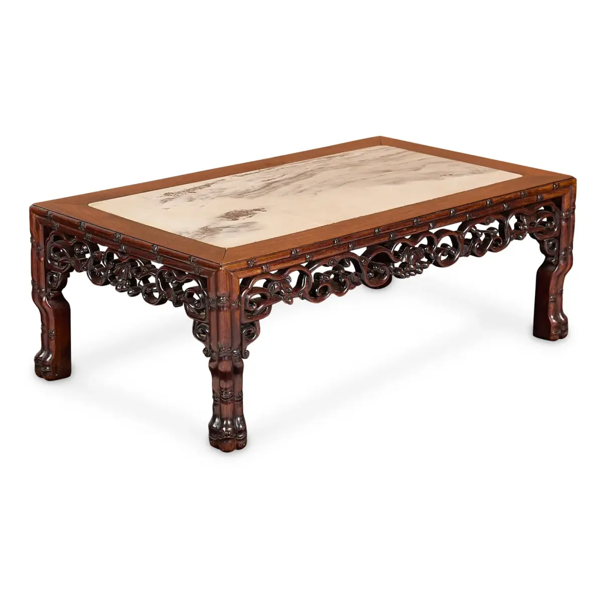 Chinese Hardwood & Dreamstone Marble Low Table